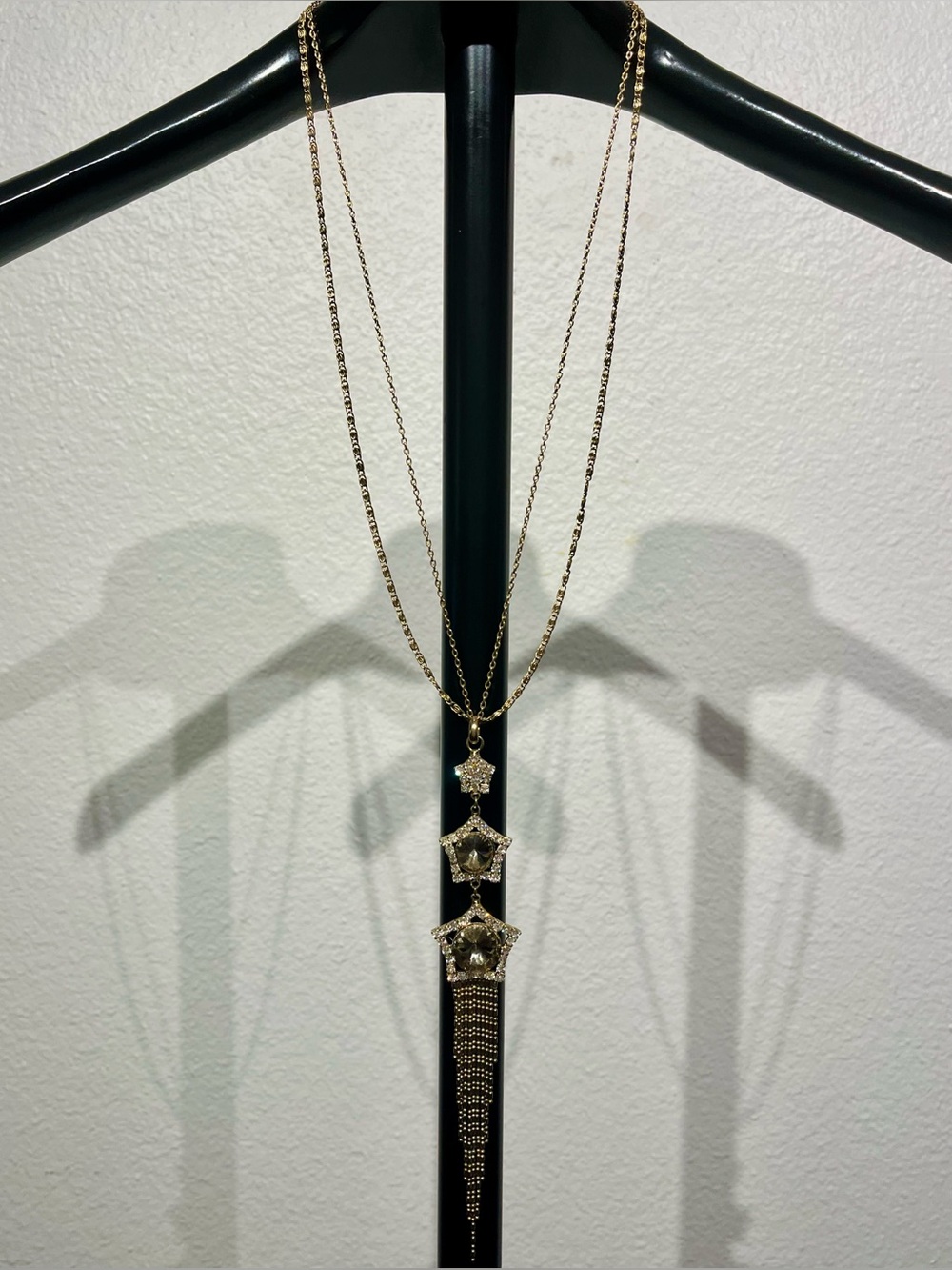 Vintage Gold Tone Layered Star Drop Necklace